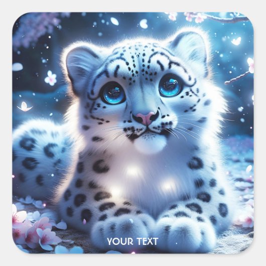 Fantasy Niedlich Baby Snow Leopard Quadratischer Aufkleber (Vorderseite)