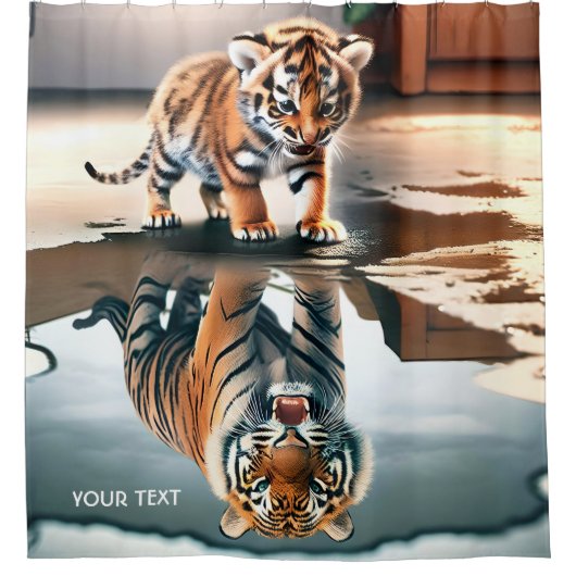 Fantasy Niedlich Baby Tiger Puddle Duschvorhang (Vorderseite)