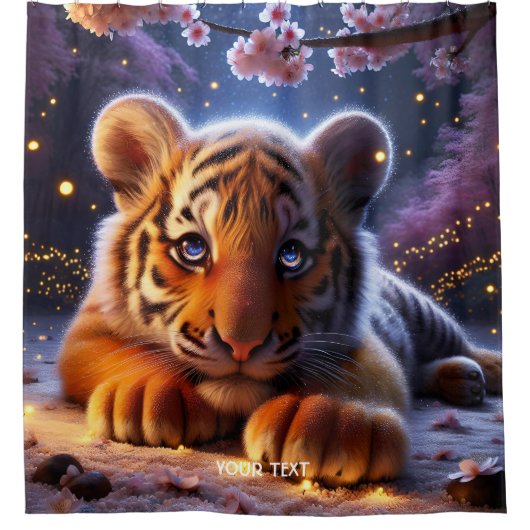 Fantasy Niedlich Baby Tiger Sakura Duschvorhang (Vorderseite)