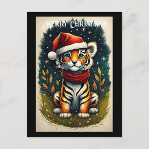 Fantasy Niedlich Baby Tiger Weihnachten Postkarte
