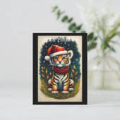 Fantasy Niedlich Baby Tiger Weihnachten Postkarte (Stehend Vorderseite)