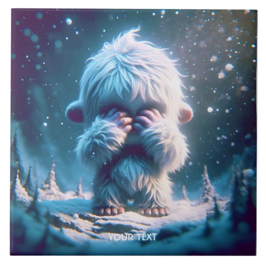 Fantasy Niedlich Baby Yeti Winter Fliese (Vorderseite)