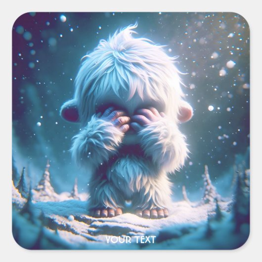 Fantasy Niedlich Baby Yeti Winter Quadratischer Aufkleber (Vorderseite)