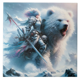 Fantasy Niedlich Bär Weiblicher Krieger Fliese