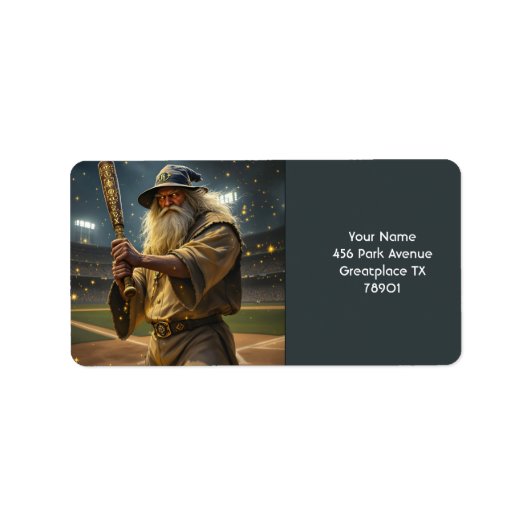 Fantasy Niedlich Baseball Wizard Bat Adressaufkleber (Vorne)