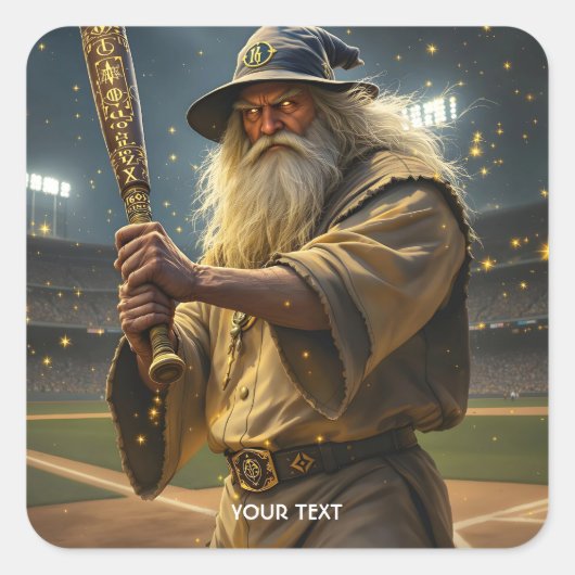 Fantasy Niedlich Baseball Wizard Bat Quadratischer Aufkleber (Vorderseite)