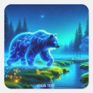Fantasy Niedlich Bear River Meadow Quadratischer Aufkleber