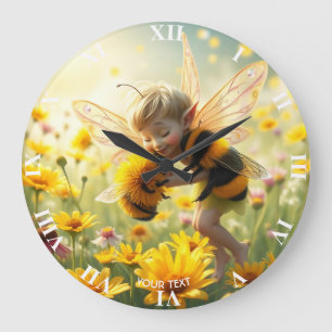 Fantasy Niedlich Bee Blume Kiss Große Wanduhr