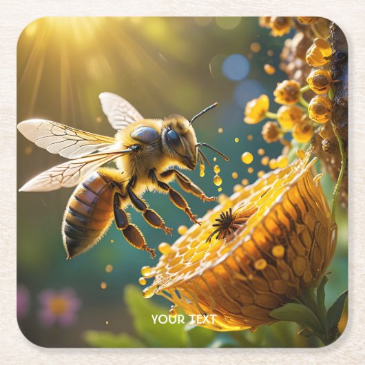 Fantasy Niedlich Bee Blume Sun Rechteckiger Pappuntersetzer (Vorderseite)