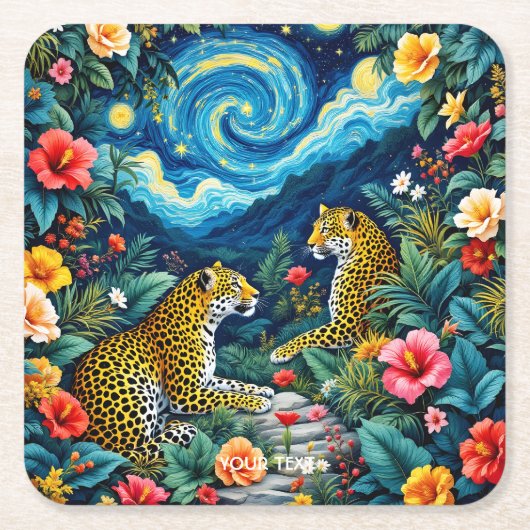 Fantasy Niedlich Big Cats Blume Rechteckiger Pappuntersetzer (Vorderseite)