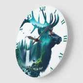 Fantasy Niedlich Big Elk Landschaft Große Wanduhr (Winkel)