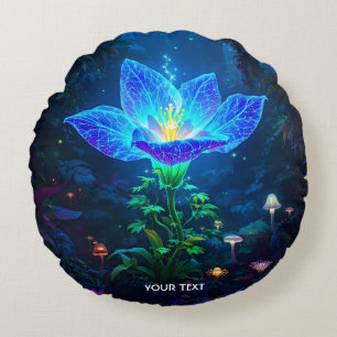 Fantasy Niedlich Biolumineszenz Blaue Blume Rundes Kissen