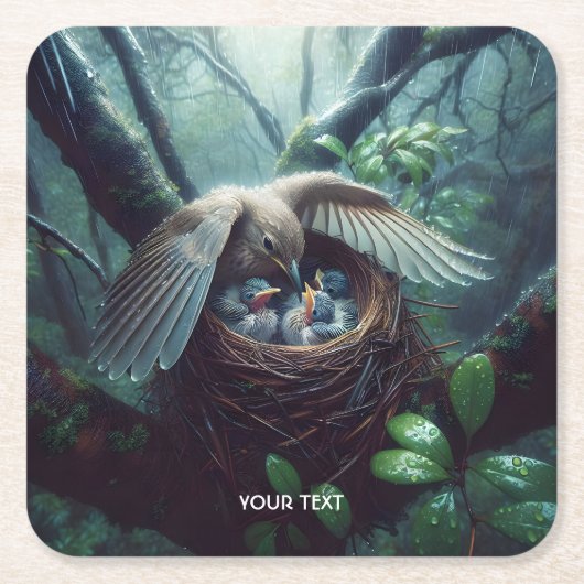 Fantasy Niedlich Bird Nest Rain Rechteckiger Pappuntersetzer (Vorderseite)