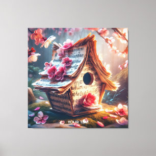 Fantasy Niedlich Birdhouse Notes Sakura Leinwanddruck