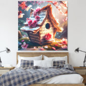 Fantasy Niedlich Birdhouse Notes Sakura Leinwanddruck (Insitu (Schlafzimmer))
