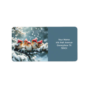 Fantasy Niedlich Birds Hat Snow Adressaufkleber