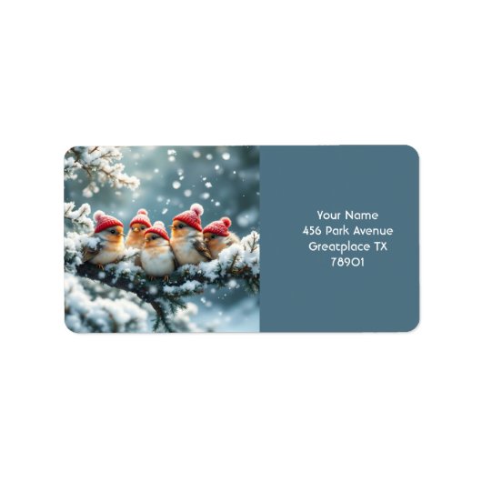 Fantasy Niedlich Birds Hat Snow Adressaufkleber (Vorne)