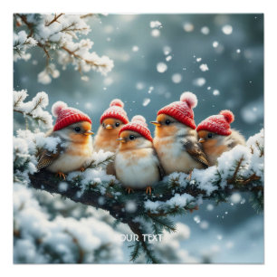 Fantasy Niedlich Birds Hat Snow Poster