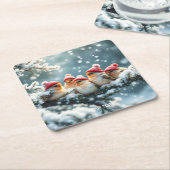 Fantasy Niedlich Birds Hat Snow Rechteckiger Pappuntersetzer (angewinkelt)