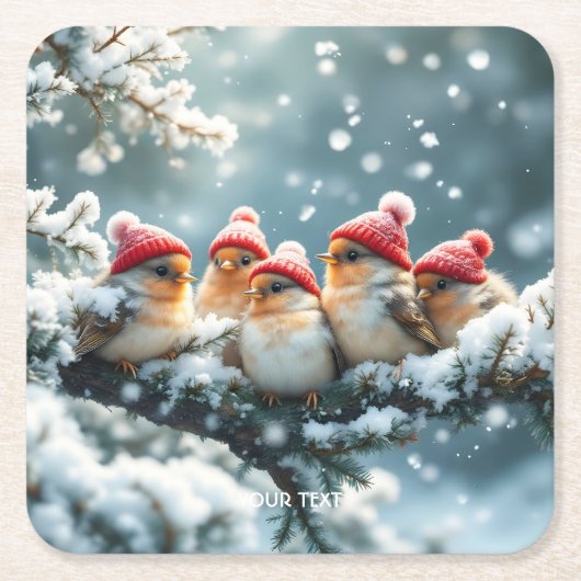 Fantasy Niedlich Birds Hat Snow Rechteckiger Pappuntersetzer (Vorderseite)
