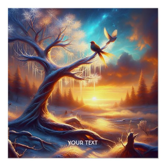 Fantasy Niedlich Birds Sunset Tree Poster (Vorderseite)