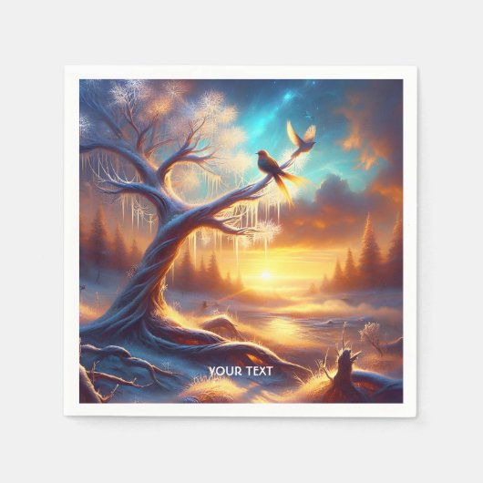 Fantasy Niedlich Birds Sunset Tree Serviette (Vorderseite)