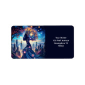 Fantasy Niedlich Black Beautiful Lady Adressaufkleber (Vorne)