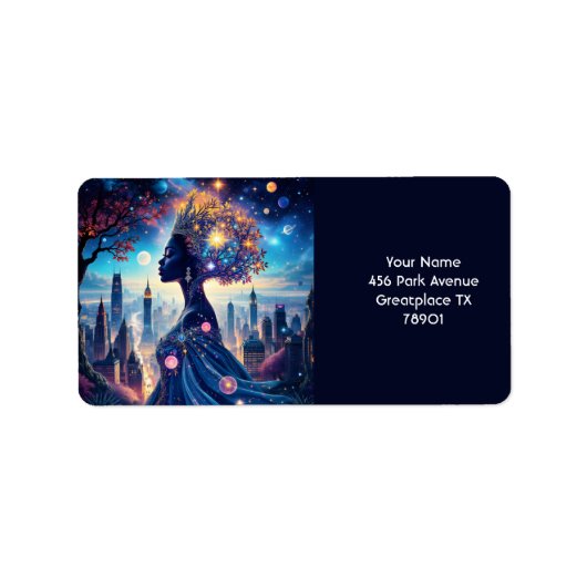 Fantasy Niedlich Black Beautiful Lady Adressaufkleber (Vorne)