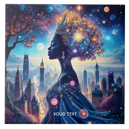 Fantasy Niedlich Black Beautiful Lady Fliese (Vorderseite)