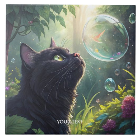 Fantasy Niedlich Black Cat Forest Fliese (Vorderseite)
