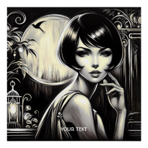 Fantasy Niedlich Black Hair Girl Poster