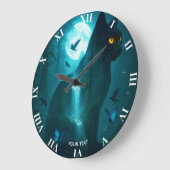 Fantasy Niedlich Black Surreal Cat Große Wanduhr (Winkel)