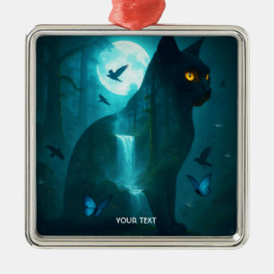 Fantasy Niedlich Black Surreal Cat Ornament Aus Metall