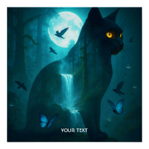 Fantasy Niedlich Black Surreal Cat Poster