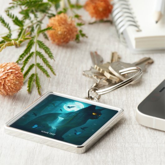 Fantasy Niedlich Black Surreal Cat Schlüsselanhänger (Seite)