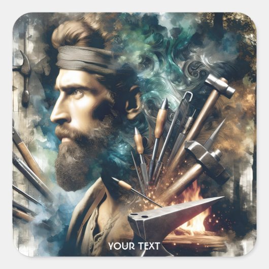 Fantasy Niedlich Blacksmith und Instrumente Quadratischer Aufkleber (Vorderseite)