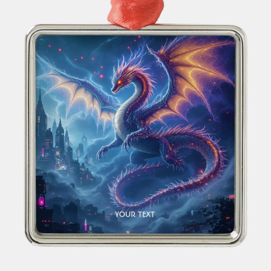 Fantasy Niedlich Blue Dragon City Ornament Aus Metall (Vorne)