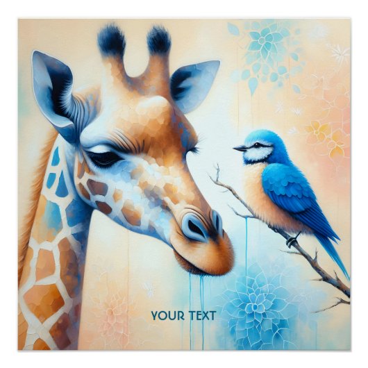 Fantasy Niedlich Blue Giraffe Bird Poster (Vorderseite)