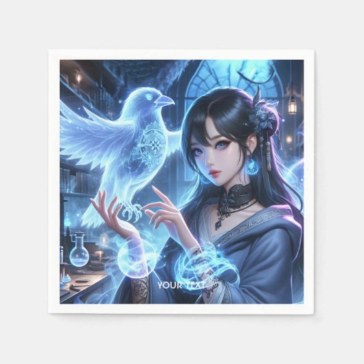 Fantasy Niedlich Blue Girl Raven Serviette (Vorderseite)