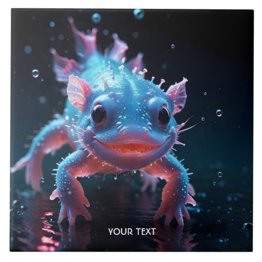 Fantasy Niedlich Blue Lächeln Axolotl Fliese (Vorderseite)