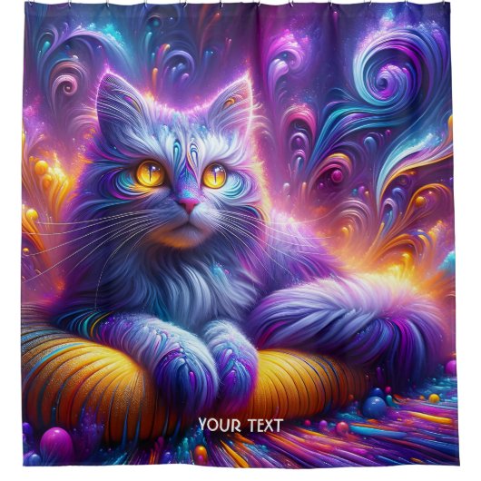 Fantasy Niedlich Blue Lila Cat Duschvorhang (Vorderseite)