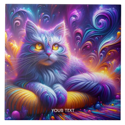 Fantasy Niedlich Blue Lila Cat Fliese (Vorderseite)