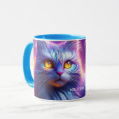 Fantasy Niedlich Blue Lila Cat Tasse (Vorderseite Links)