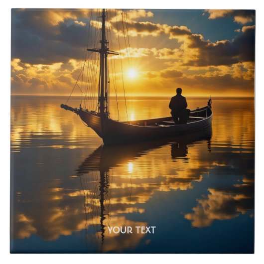 Fantasy Niedlich Boat Sunset Sea Fliese (Vorderseite)