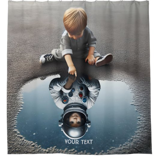 Fantasy Niedlich Boy Astronaut Reflection Duschvorhang (Vorderseite)