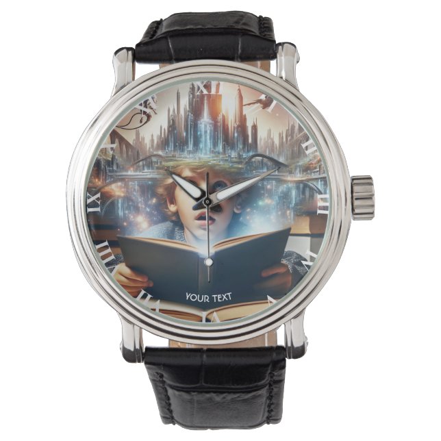 Fantasy Niedlich Boy City Book Armbanduhr (Vorderseite)