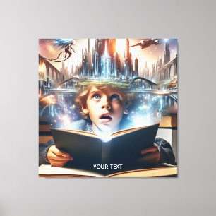 Fantasy Niedlich Boy City Book Leinwanddruck