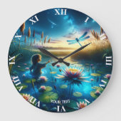 Fantasy Niedlich Boy Dragonfly Night Große Wanduhr (Vorderseite)