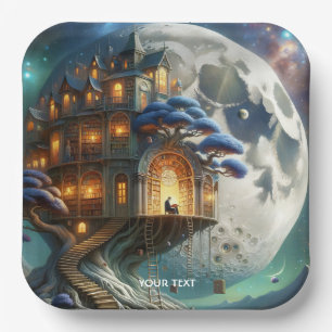 Fantasy Niedlich Boy Moon Library Pappteller