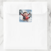 Fantasy Niedlich Boy Sledge Snow Quadratischer Aufkleber (Tasche)